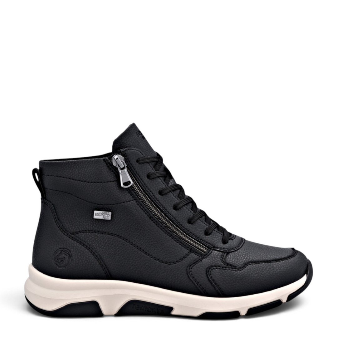 ada-shoes.ro Remonte black leather high-top sport boots with side zipper and cushioned white sole