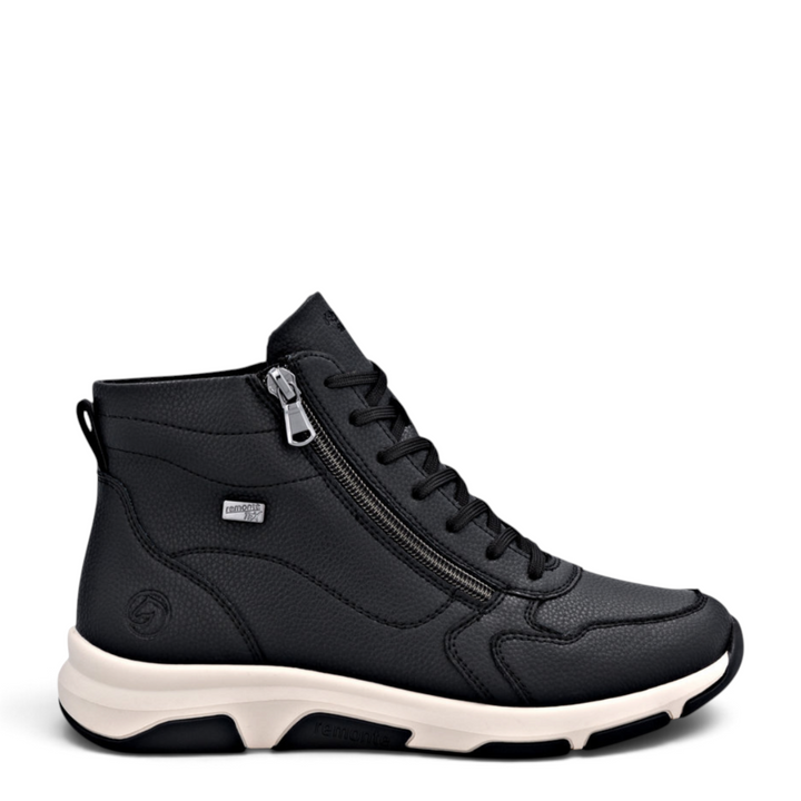 ada-shoes.ro Remonte black leather high-top sport boots with side zipper and cushioned white sole