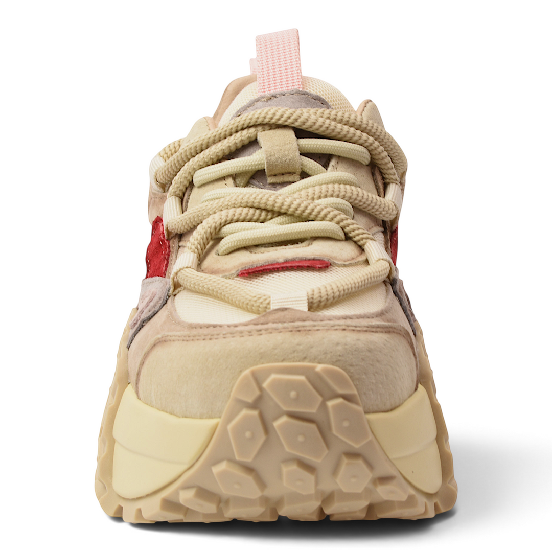 ada-shoes.ro Franco Gerardo chunky sneakers in cream suede and textile with red accents and thick sculptural sole