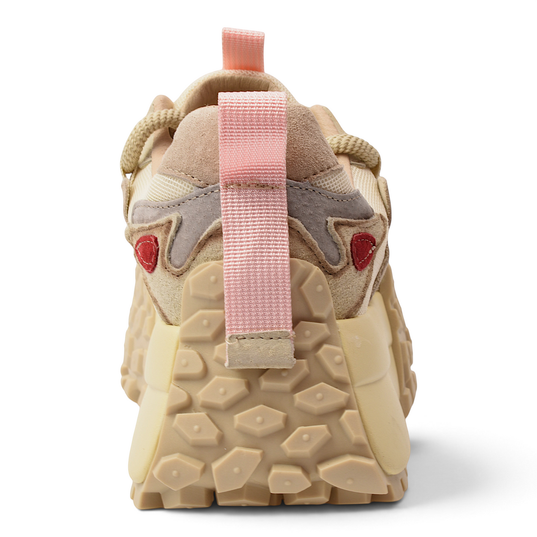 ada-shoes.ro Franco Gerardo chunky sneakers in cream suede and textile with a sculptural sole and pink pull tab