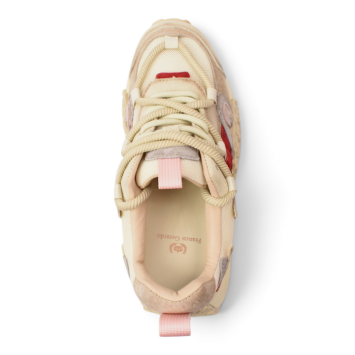 ada-shoes.ro Franco Gerardo 2587-C chunky sneakers in cream suede and textile with pink accents, top-down view.