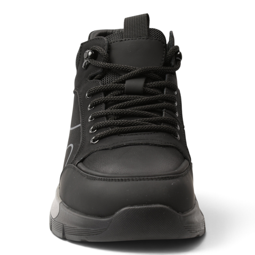ada-shoes.ro black leather high-top sneakers with trekking-inspired laces and a durable bicolor sole