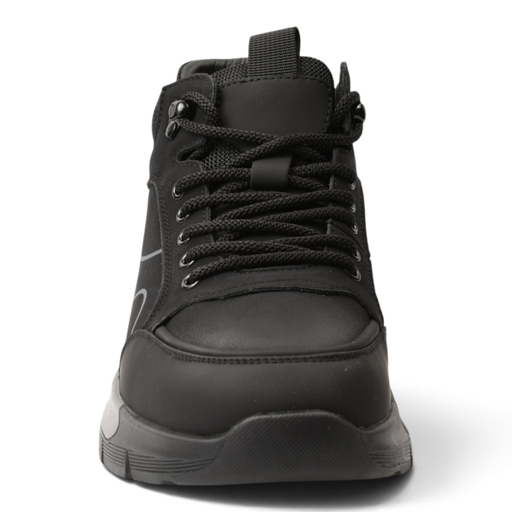 ada-shoes.ro black leather high-top sneakers with trekking-inspired laces and a durable bicolor sole
