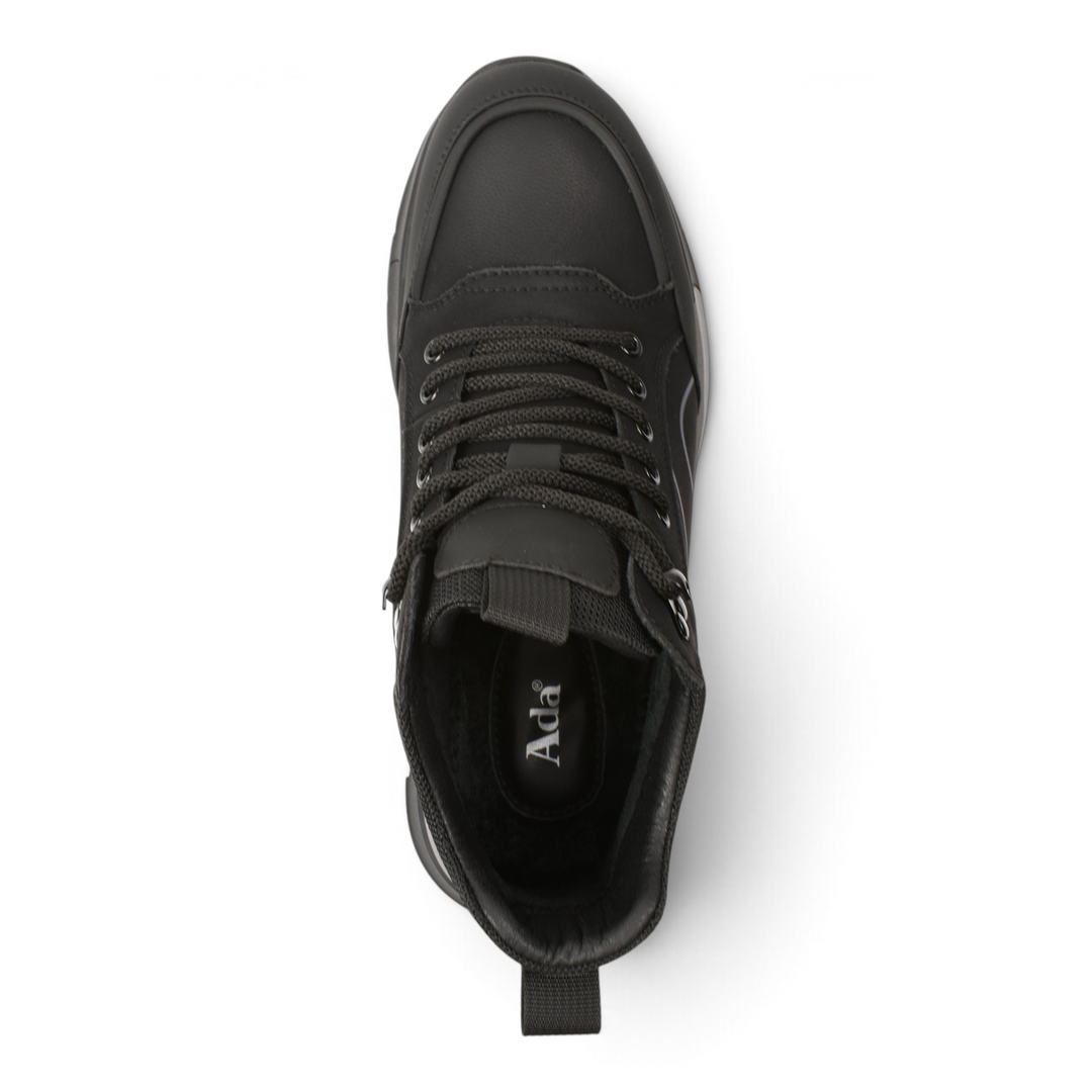 ada-shoes.ro black leather high-top sneakers with trekking-inspired lace-up closure and cushioned ankle collar