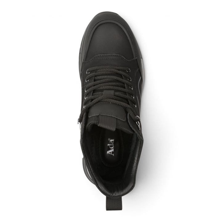 ada-shoes.ro black leather high-top sneakers with trekking-inspired lace-up closure and cushioned ankle collar