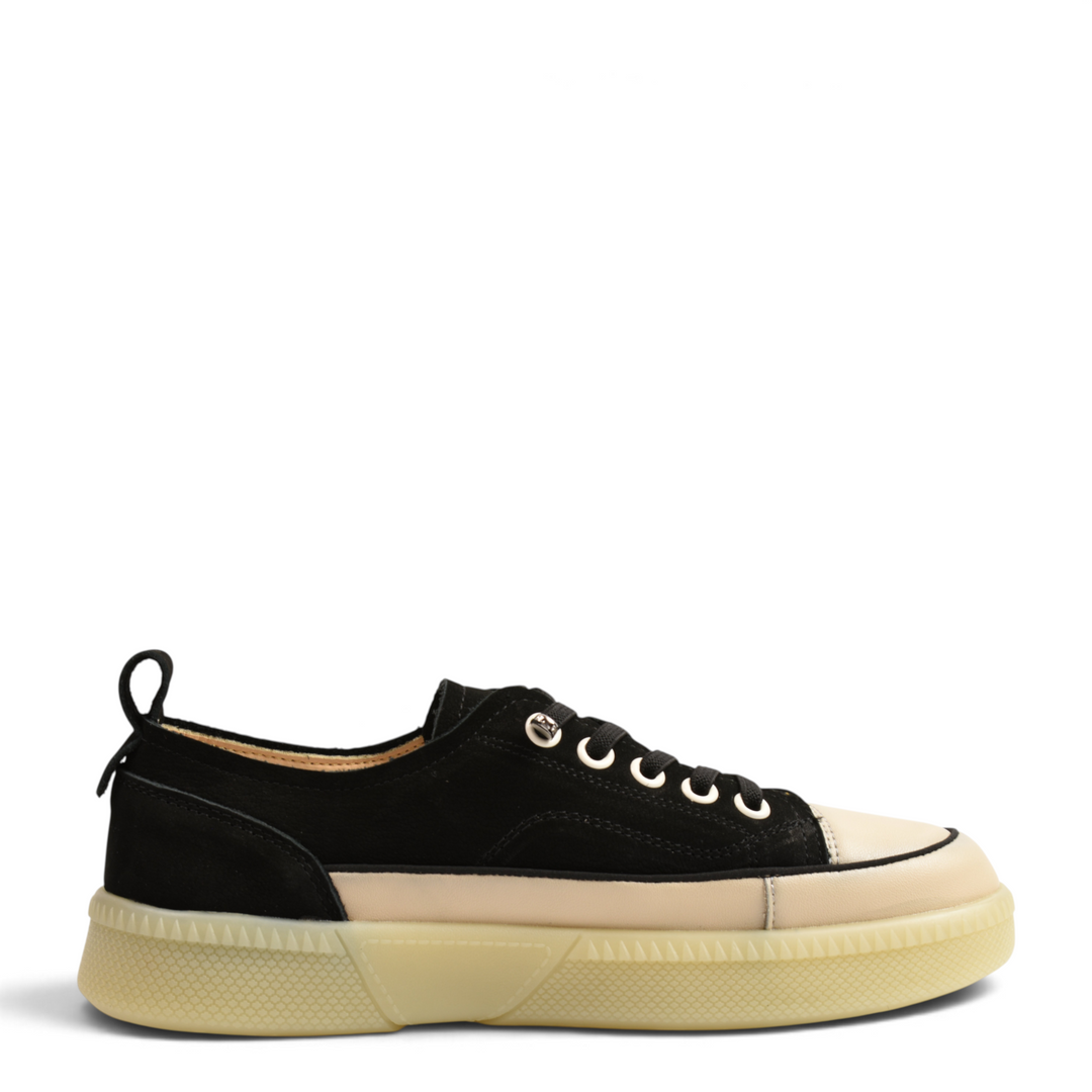ada-shoes.ro Franco Gerardo sneakers in black nubuck and beige leather with a gum rubber platform sole