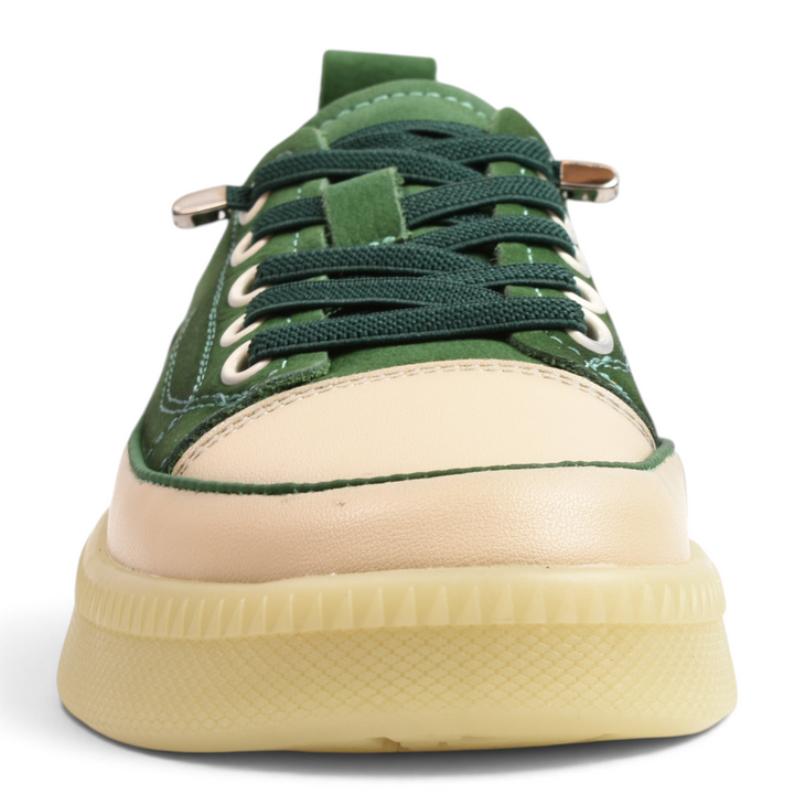 ada-shoes.ro Franco Gerardo sneakers in emerald green nubuck and beige leather with a gum rubber platform sole