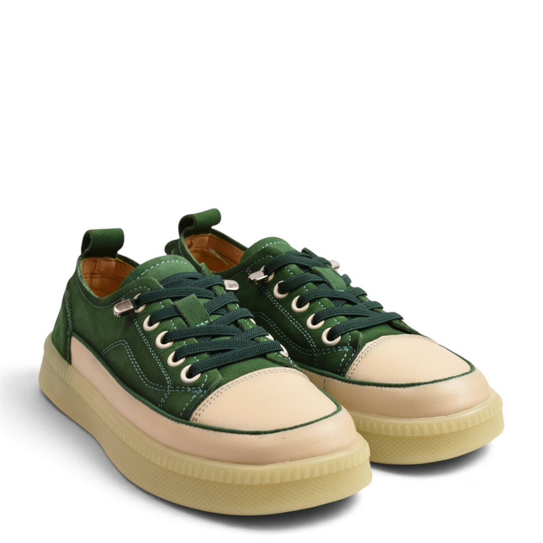 ada-shoes.ro Franco Gerardo emerald green nubuck and beige leather sneakers with gum platform soles