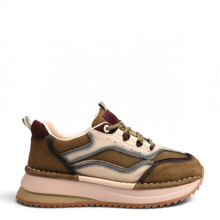 ada-shoes.ro Anna Viotti sneakers in earth tones with perforated leather, suede accents, and a chunky platform sole