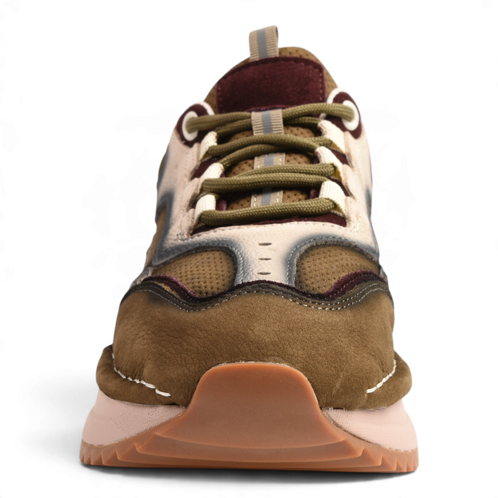 ada-shoes.ro Anna Viotti sneakers in earthy tones with burgundy accents, crafted from microperforated leather.