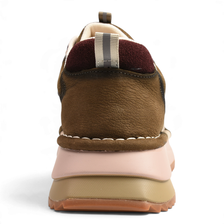 ada-shoes.ro Anna Viotti sneakers in earth tones with burgundy suede heel detail and a thick caramel-pink platform sole