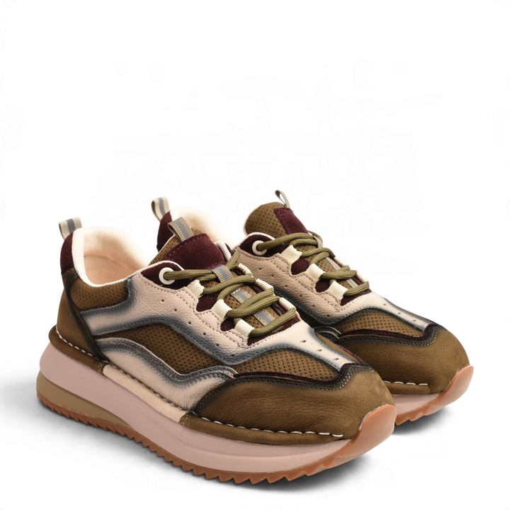 ada-shoes.ro Anna Viotti sneakers in earth tones with perforated leather, suede accents, and a chunky platform sole.