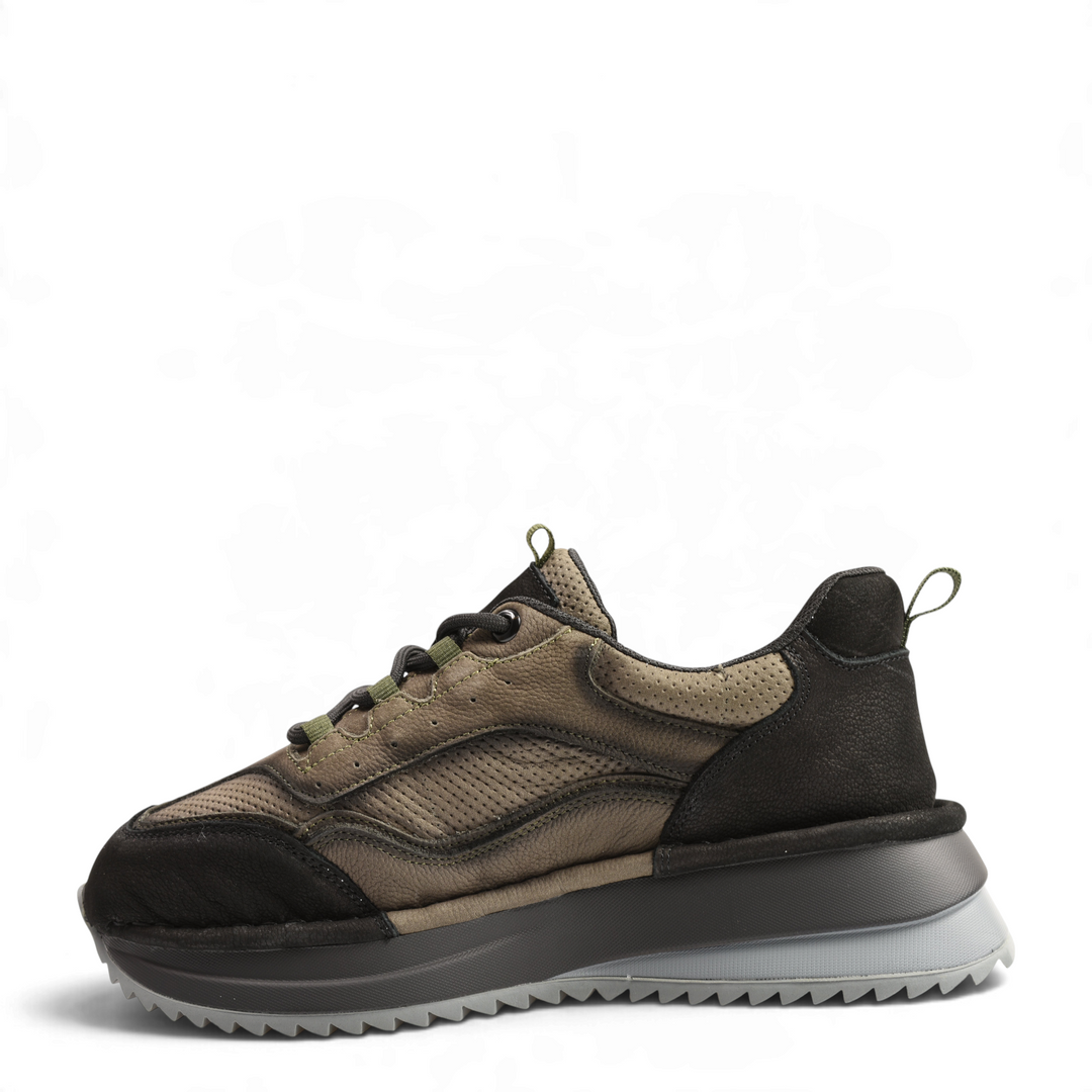 ada-shoes.ro Anna Viotti sneakers in black and khaki perforated leather with a thick platform sole