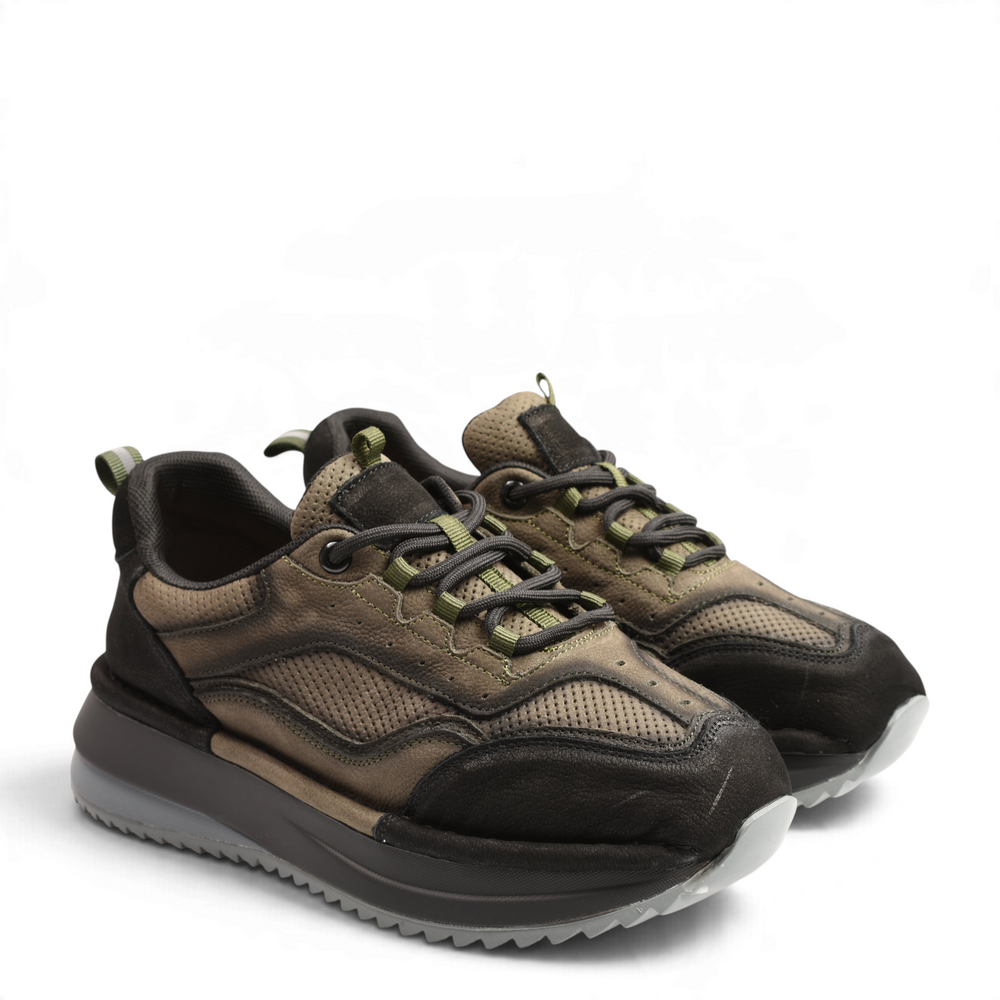 ada-shoes.ro Anna Viotti sneakers in black and khaki perforated leather with suede overlays and a thick platform sole