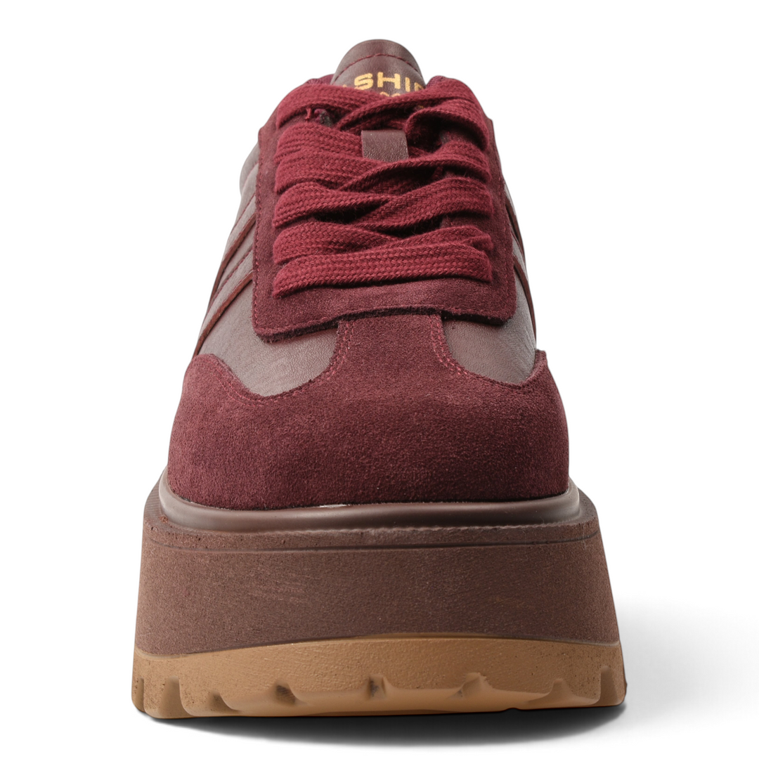 ada-shoes.ro Feeling 2510-B burgundy leather platform sneakers with suede details and a thick gum sole