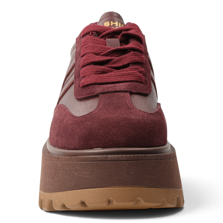 ada-shoes.ro Feeling 2510-B burgundy leather platform sneakers with suede details and a thick gum sole