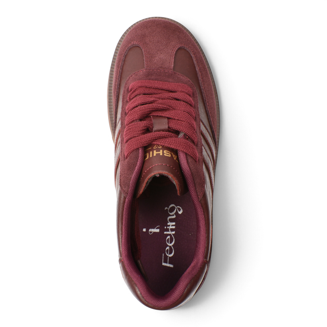 ada-shoes.ro Feeling 2510-B burgundy leather sneakers with suede details and platform sole, top view