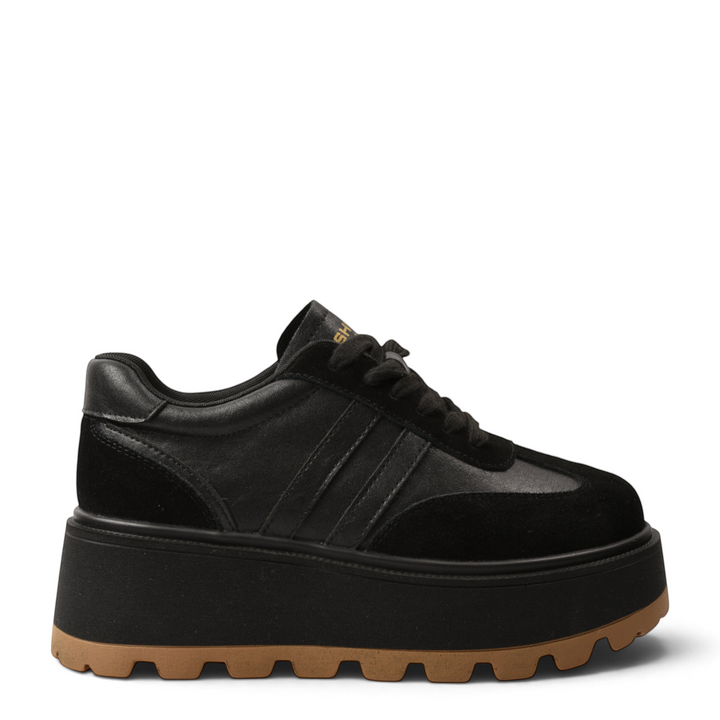 ada-shoes.ro Feeling 2510-N black leather platform sneakers with suede details and a chunky gum sole
