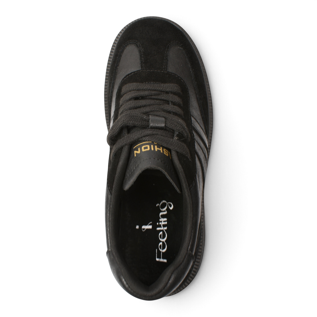 ada-shoes.ro Feeling 2510-N black leather platform sneakers with suede details and lace-up closure, top view