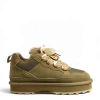 ada-shoes.ro Anna Viotti khaki chunky sneakers in suede and textile with thick platform sole and patterned laces