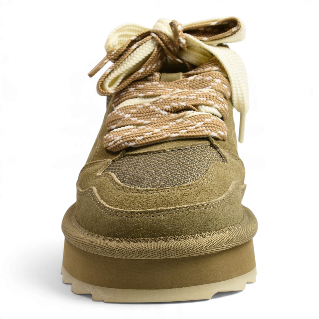ada-shoes.ro Anna Viotti chunky sneakers in khaki suede and textile with wide geometric laces and platform sole