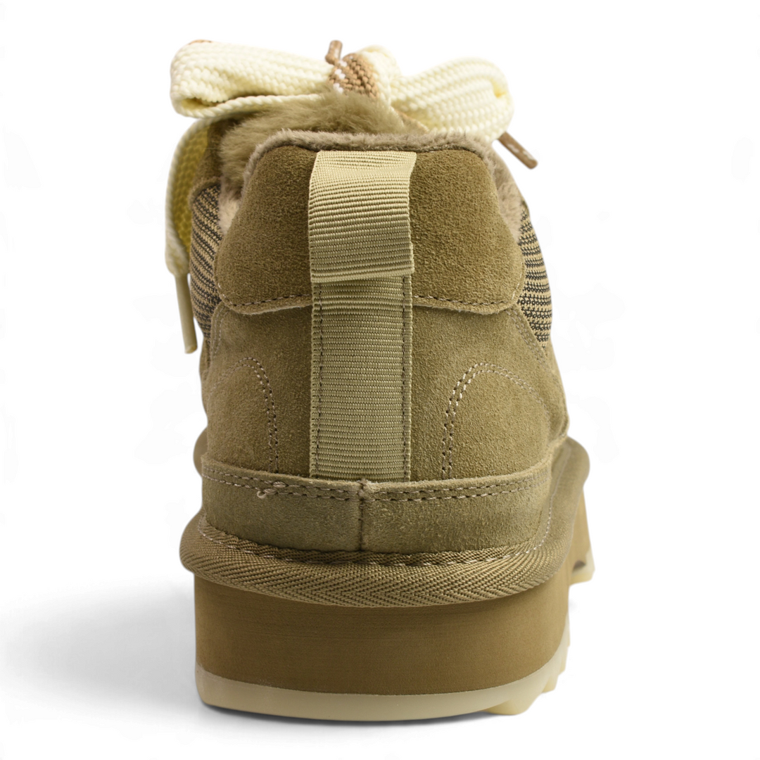 Back view of khaki Anna Viotti sneakers featuring suede, chunky platform sole, and thick laces from ada-shoes.ro