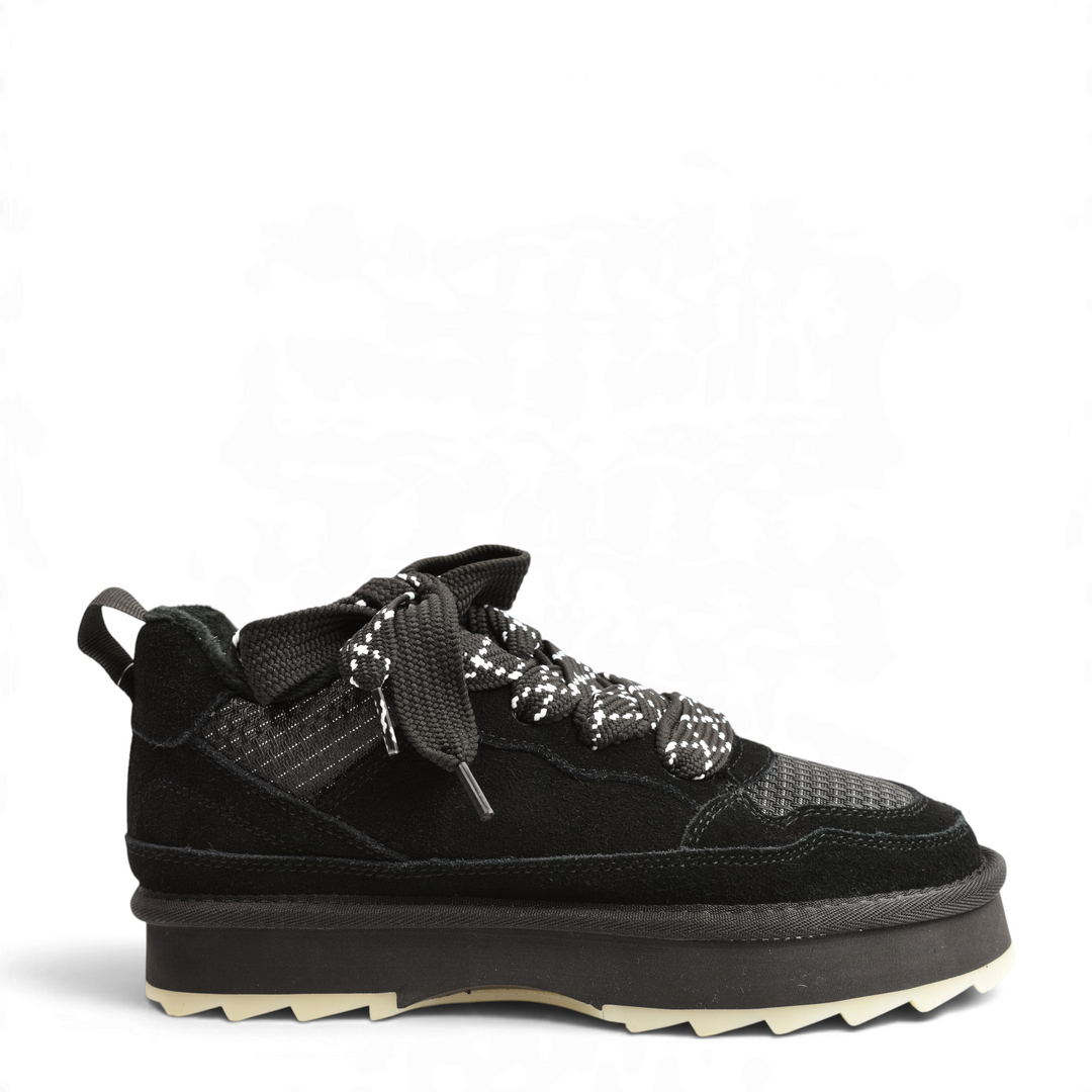 ada-shoes.ro Anna Viotti black chunky sneakers in suede and textile with thick platform sole and patterned laces