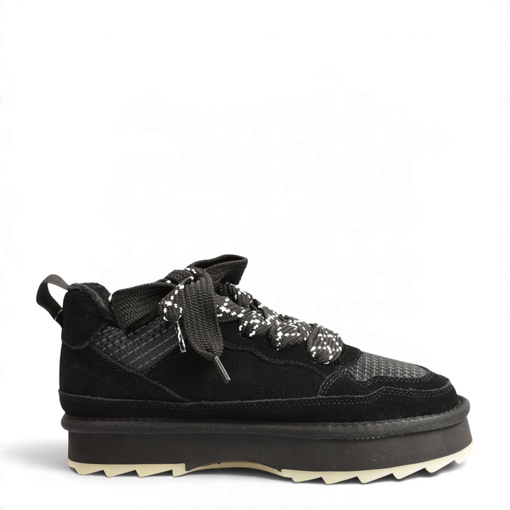 ada-shoes.ro Anna Viotti black chunky sneakers in suede and textile with thick platform sole and patterned laces