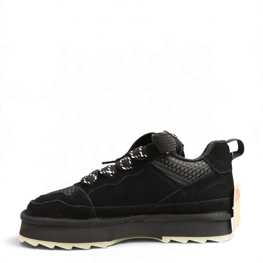 ada-shoes.ro Anna Viotti black suede chunky platform sneakers with white-patterned laces and a lugged sole