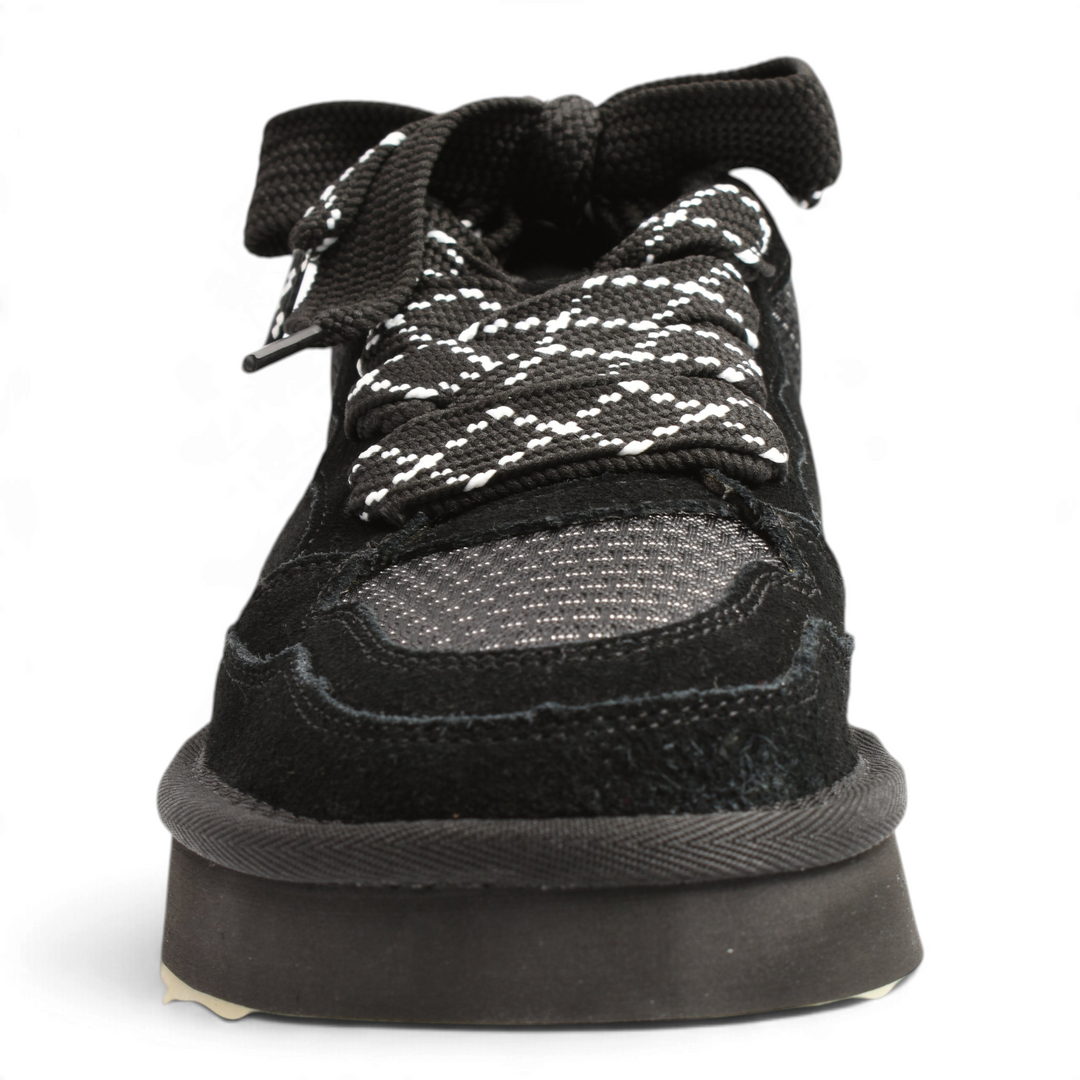 ada-shoes.ro Anna Viotti black suede chunky sneakers with platform sole and patterned laces, front view