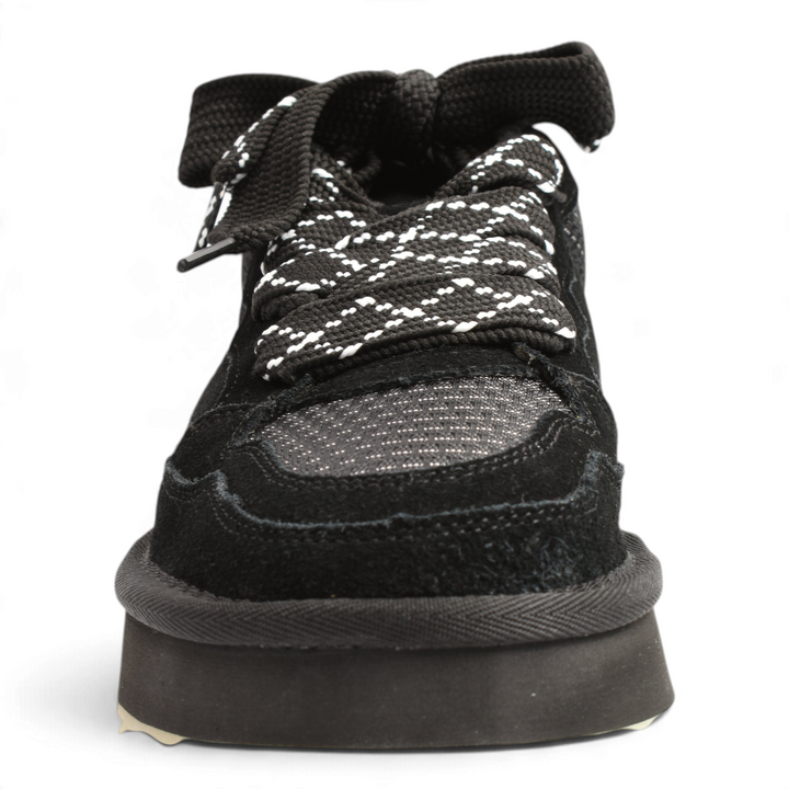 ada-shoes.ro Anna Viotti black suede chunky sneakers with platform sole and patterned laces, front view