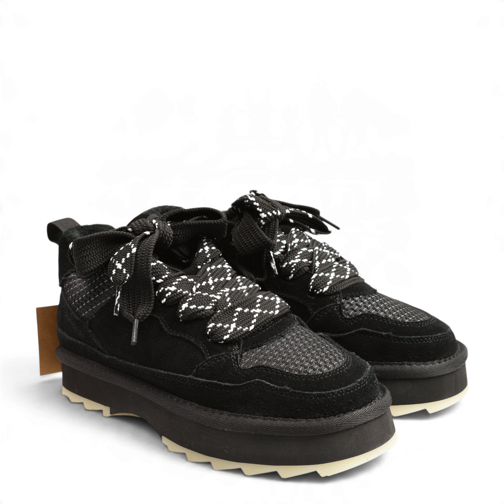 ada-shoes.ro Anna Viotti black suede chunky sneakers with thick platform soles and patterned laces