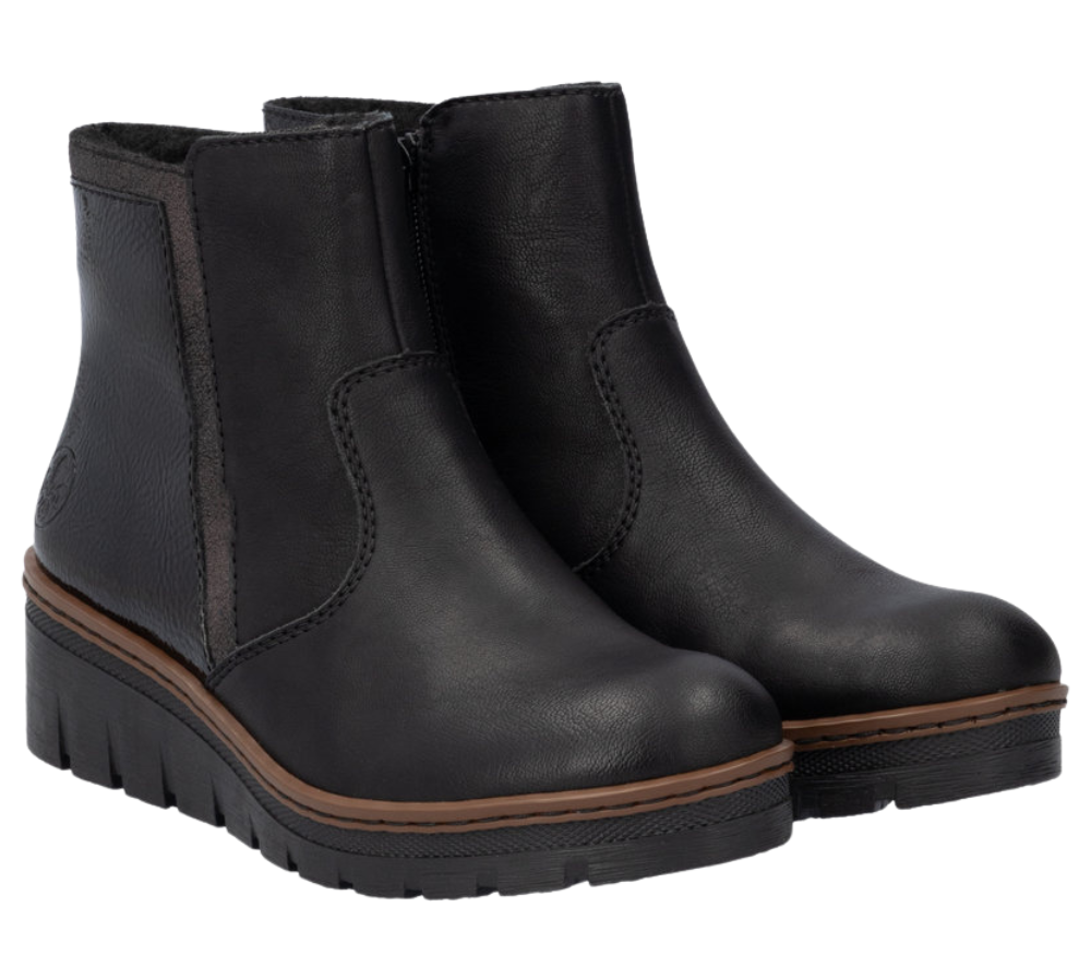 Ghete casual, dama, RIEKER, X9150-00 negru, piele ecologica