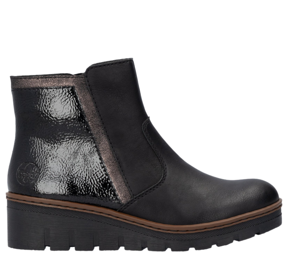 Ghete casual, dama, RIEKER, X9150-00 negru, piele ecologica
